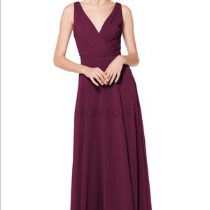 Levkoff V Neck Chiffon A Line Gown - wine - size 6